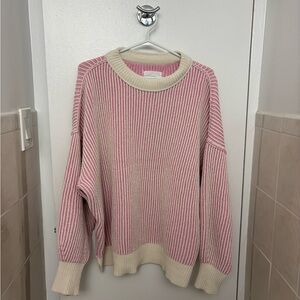 Aerie Beyond Chenille Pink and cream Striped Sweater  (Oversized)